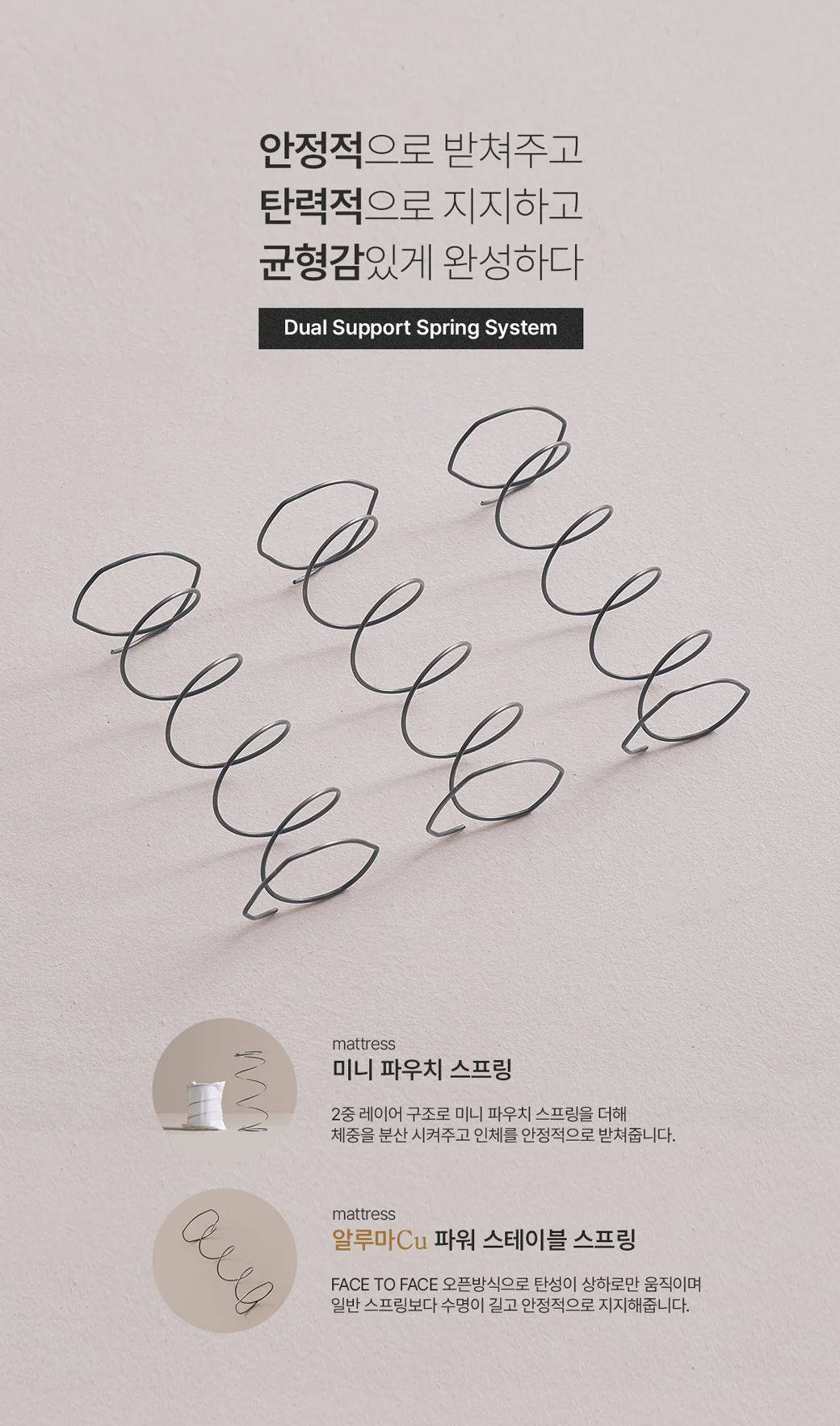 Dual Support Spring System — 미니 파우치 스프링과 알루마Cu 스프링
